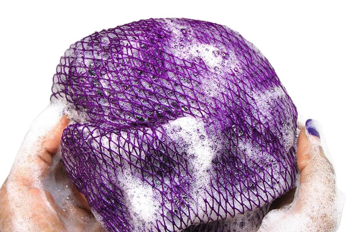 2PCS African Net Sponge Body Scrubber for Exfoliating and Bathing - Purple & Pink
