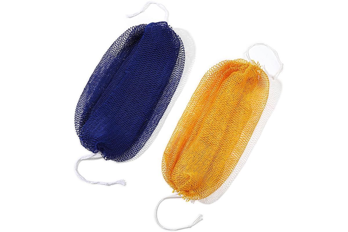 2PCS African Net Sponge Body Scrubber for Exfoliating and Bathing - Blue & Yellow