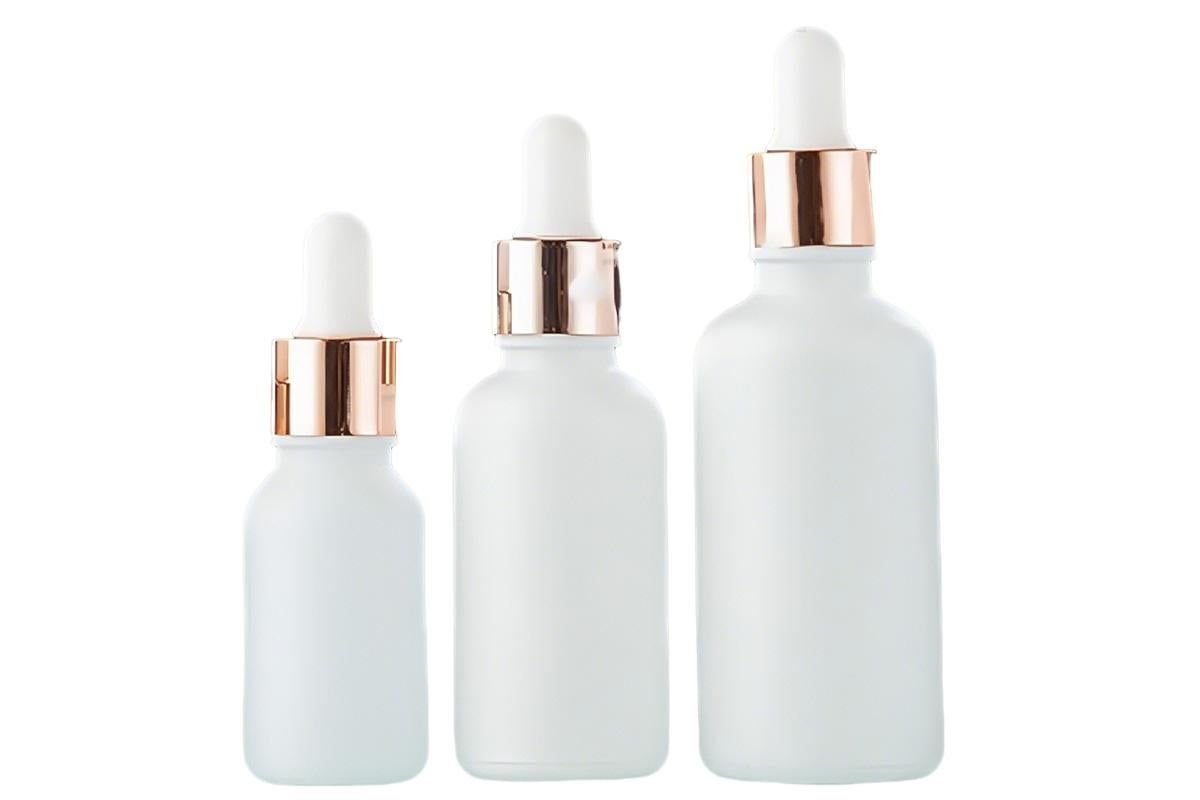 10 Pack Glass Dropper Bottles Rose Gold Caps for Essential Oils - 30ml