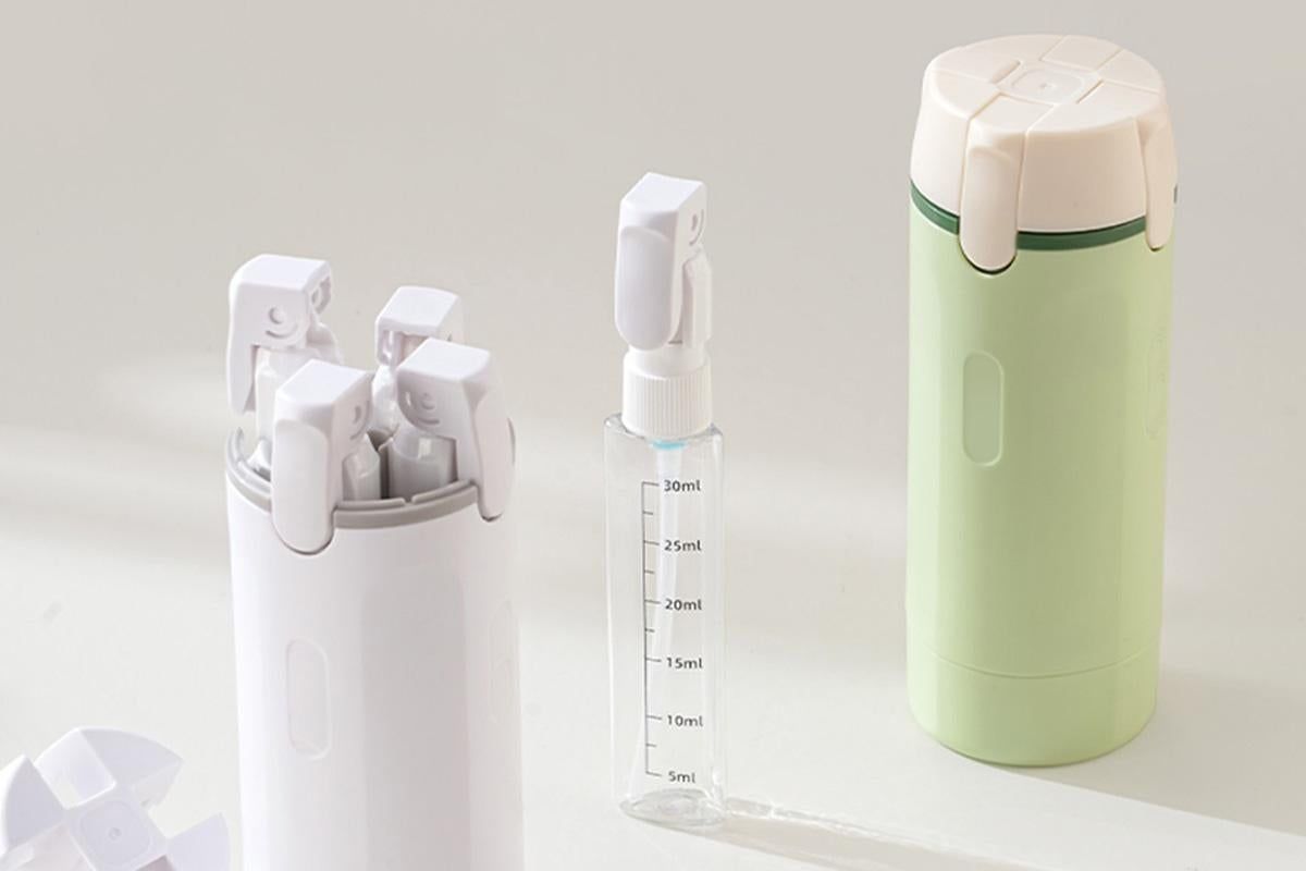 4 in 1 Travel Dispenser with 30ml Travel Bottles Travel Bottles for Shampoo Lotion - White