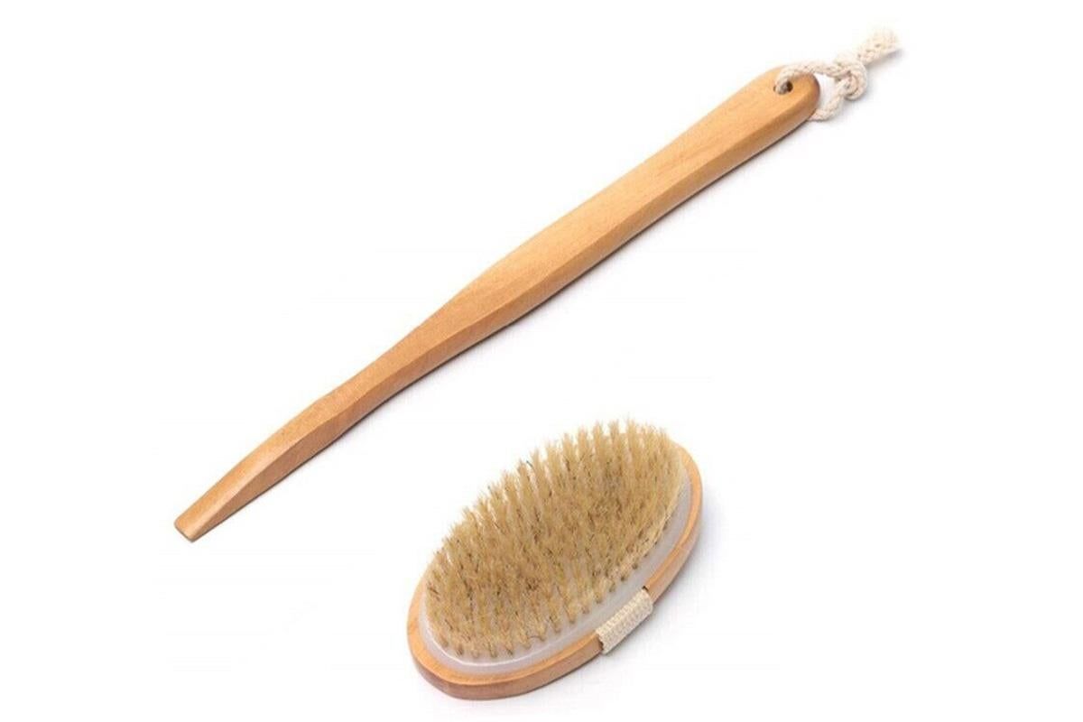 2 Pieces Long Handle Back Shower Brush with Detachable Hand Strap