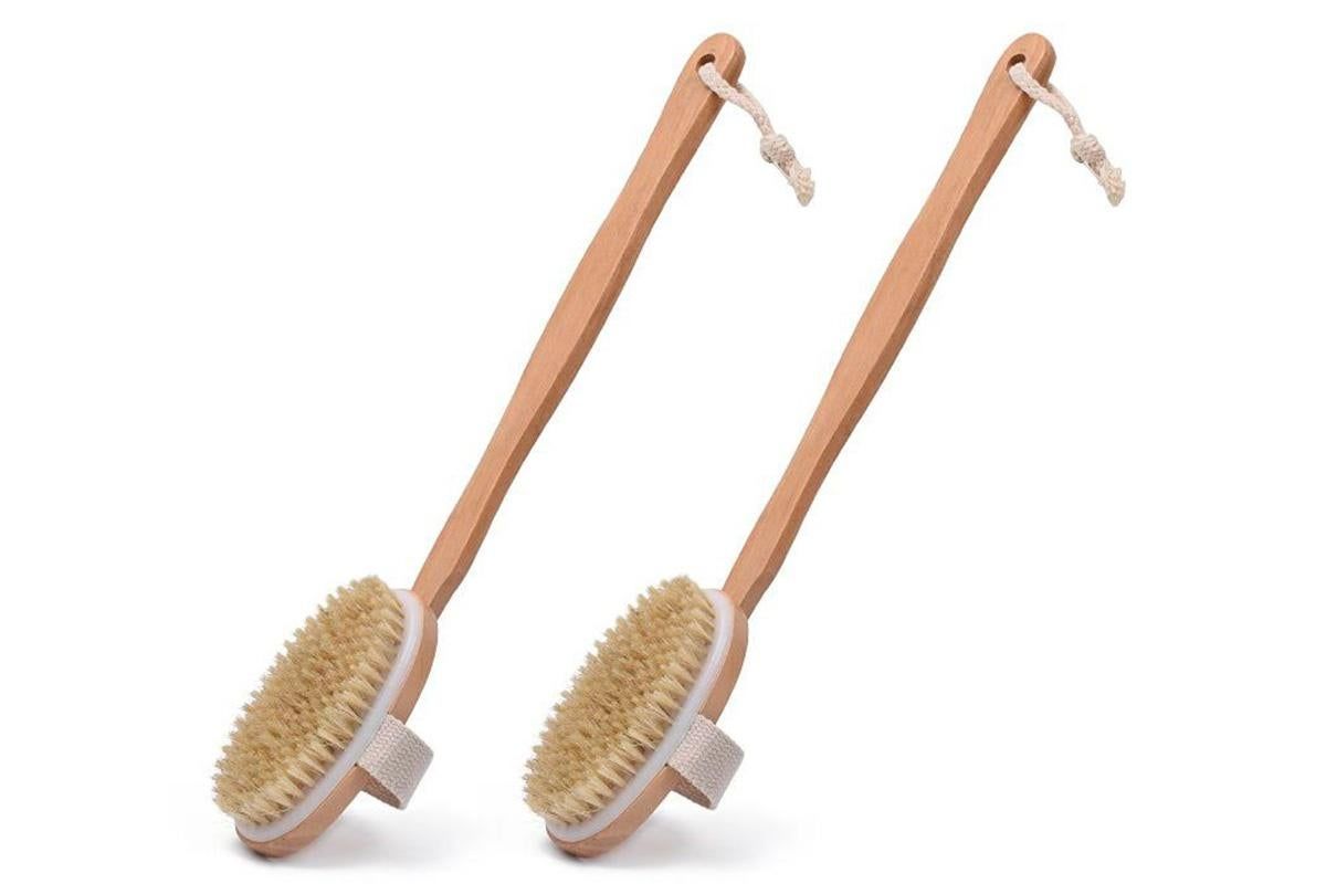 2 Pieces Long Handle Back Shower Brush with Detachable Hand Strap