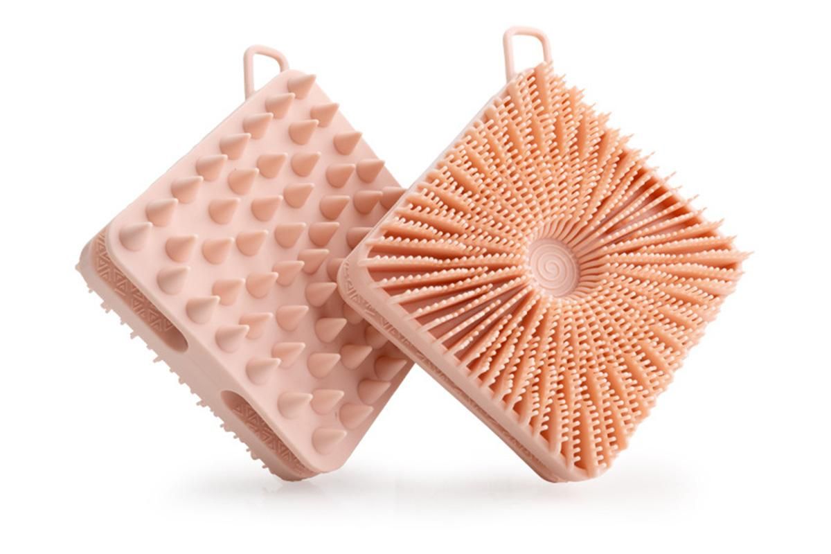 Dual Sided 2 In 1 Silicone Body Shower Scrubber Body Brush Buffer Scrubber - Pink
