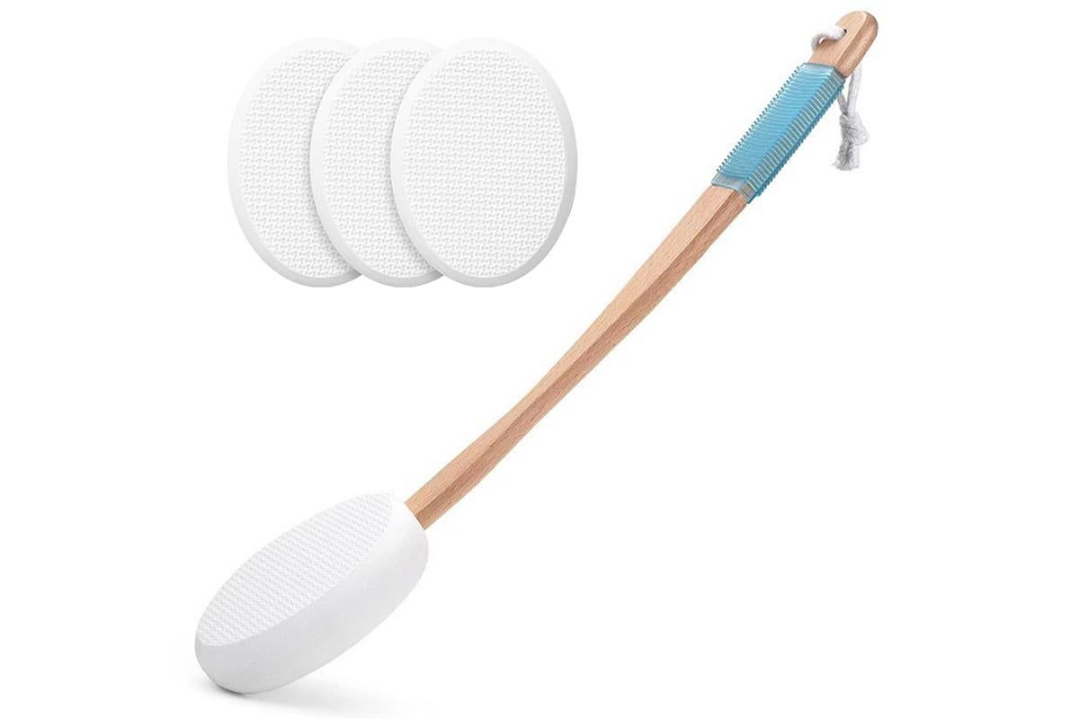Back and Foot Lotion Applicator with 4 Replacement Pads Sunscreen Applicator Tool - White