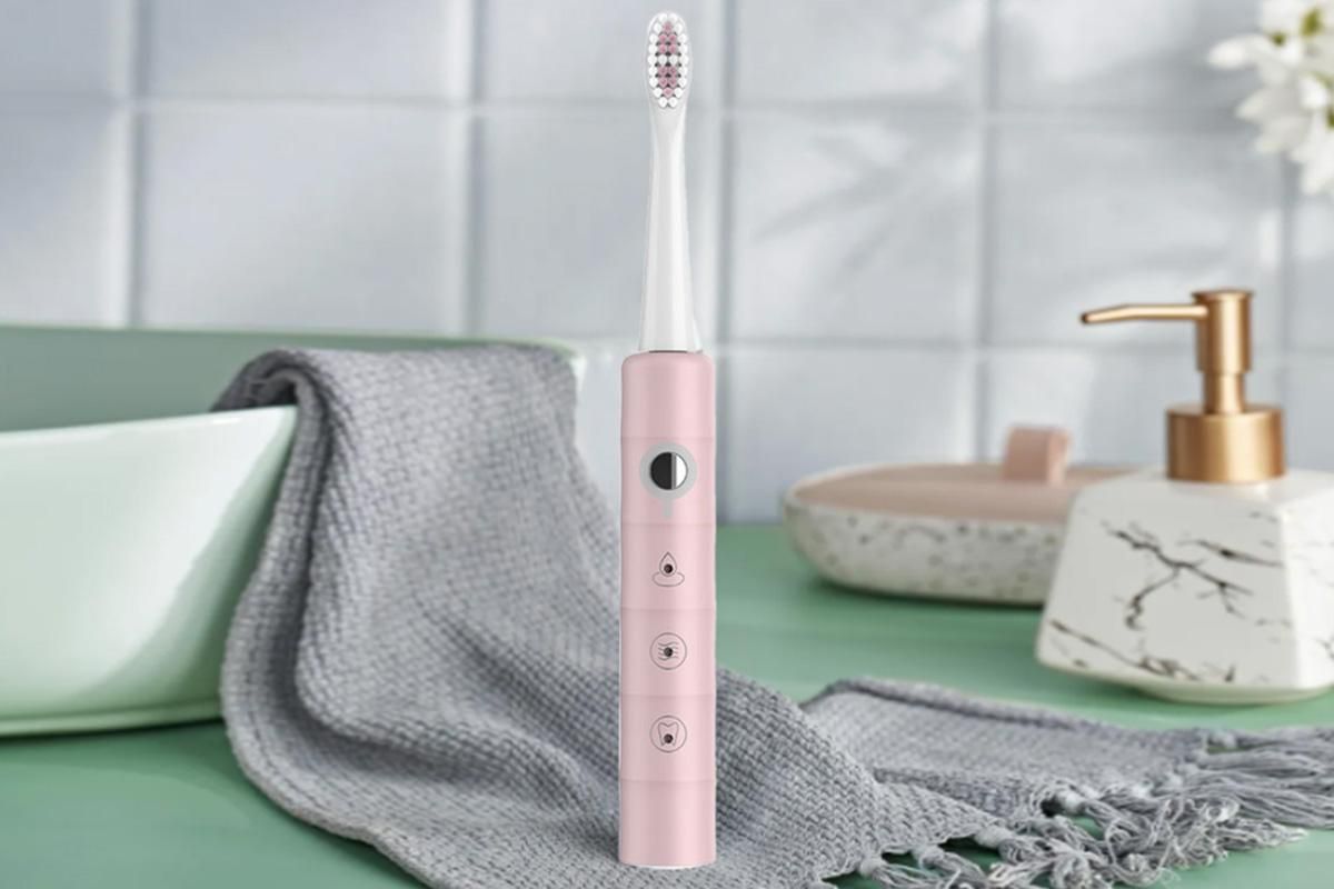 Electric Toothbrush for Adults Powerful Sonic Toothbrush 6 Modes with 4 Replacement Brush Heads - Pink