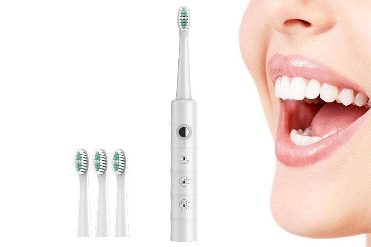 Electric Toothbrush for Adults Powerful Sonic Toothbrush 6 Modes with 4 Replacement Brush Heads - White