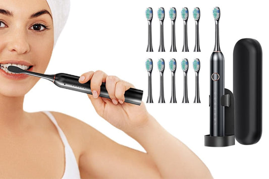 22000 VPM Electric Toothbrush for Adults with 10 Brush Heads and 6 Modes Toothbrush Sets - Black