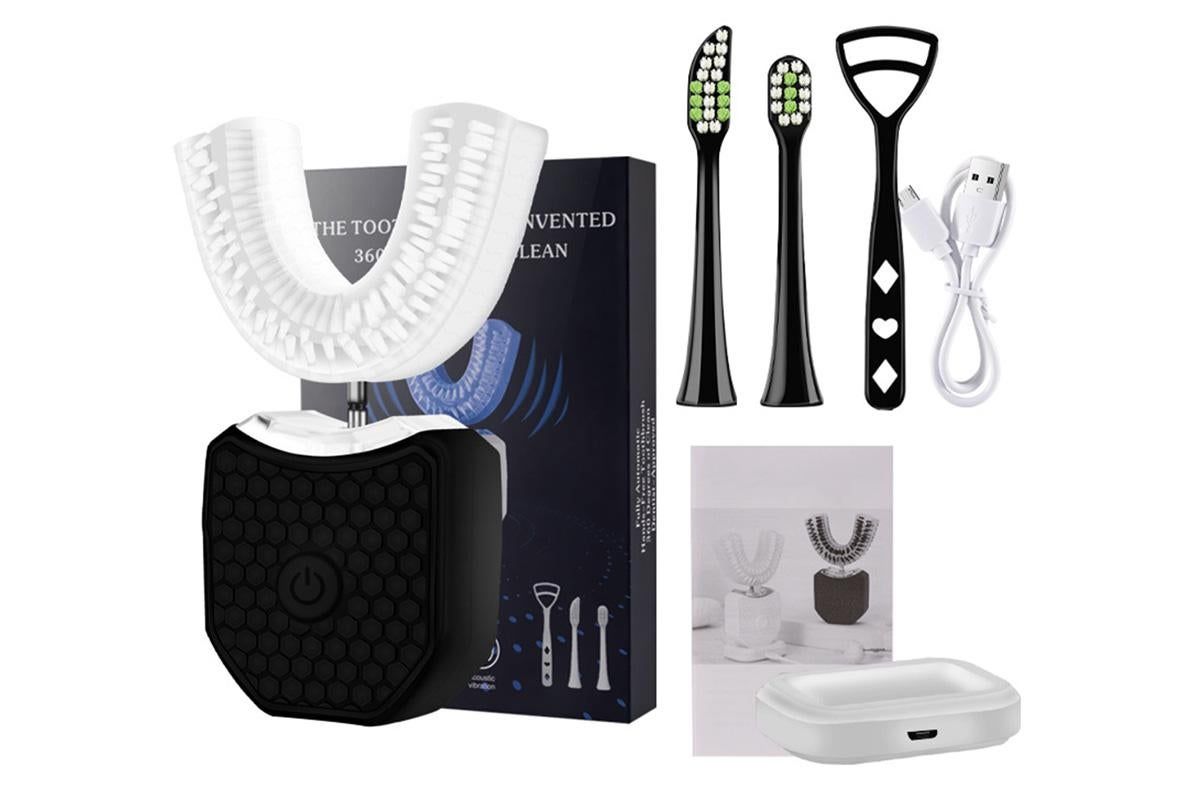 Rechargeable U-Shaped Electric Toothbrush Set for Daily Oral Care - Black