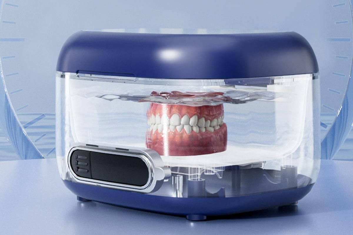 Ultrasonic Retainer Cleaner Machine 50kHz Ultrasonic Dentures Cleaner for Night Guards Braces Aligner Toothbrush Jewelry and More - Beige