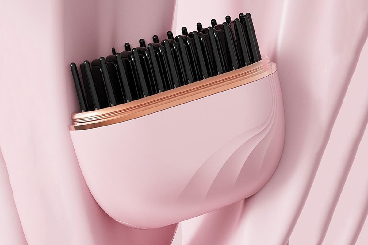 Mini Hair Straightener Rechargeable Wireless Portable Hair Comb for Women - Pink