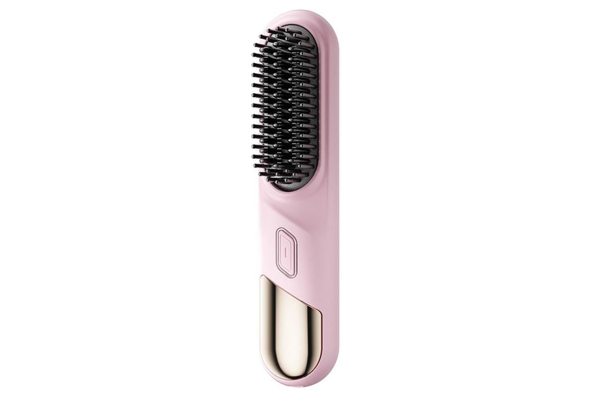 Portable Cordless Heated Straightening Brush for Travel Cordless Hair Straightener Brush Comb Straightener for Women -Pink