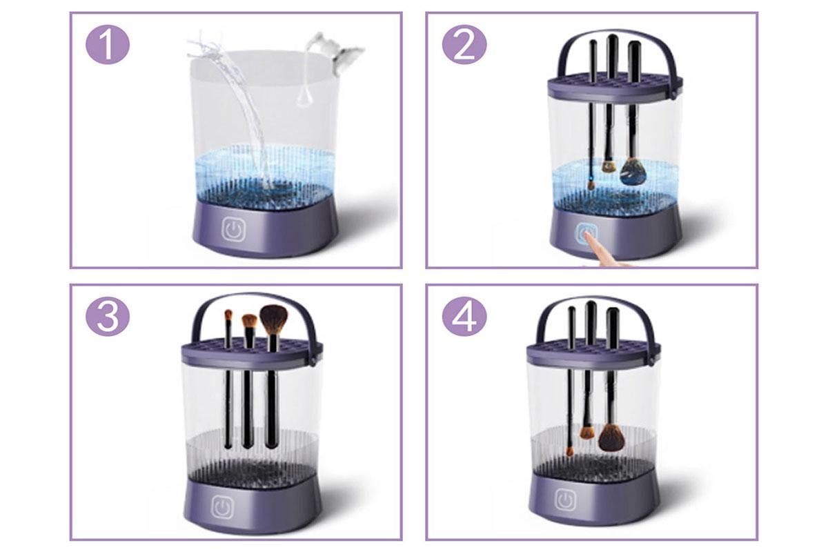 Water-Resistant Electric Makeup Brush Cleaner Automatic Brush Cleaner Dryer Tool -Purple