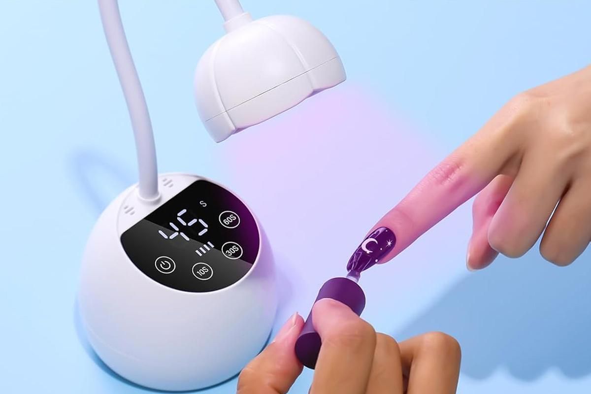 UV LED Nail Lamp Mini Cordless Gel Dryer With Adjustable Gooseneck For Gel Nails - White