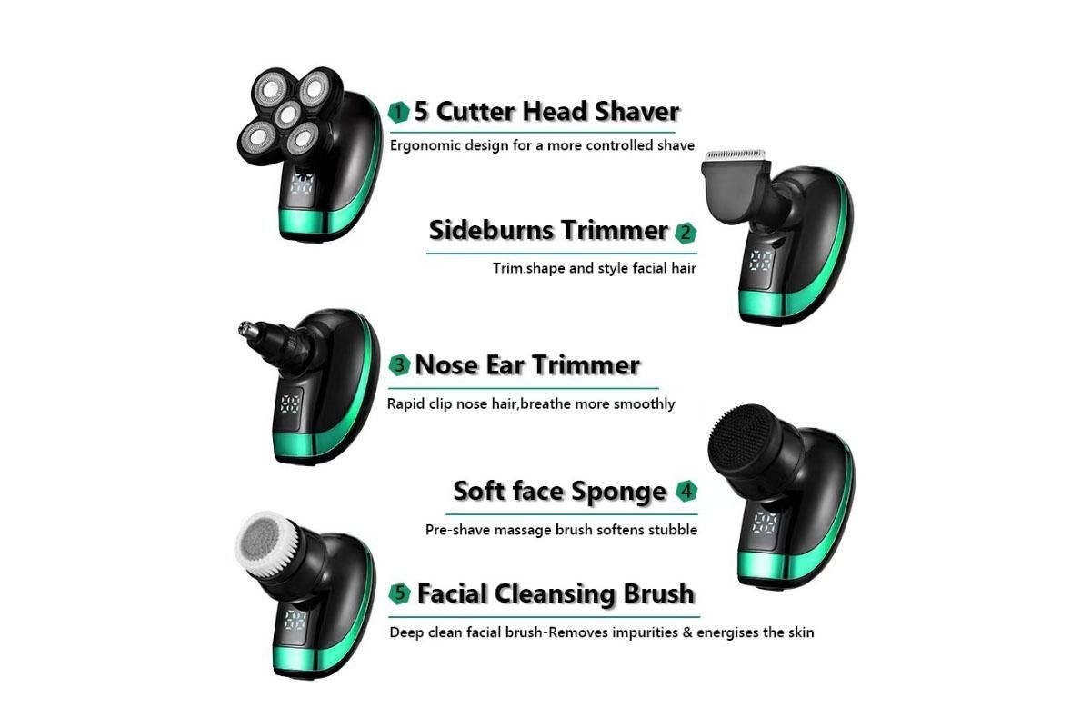 Detachable Head Shavers for Men 5 in 1 Electric Waterproof Digital Display Razor Wet/Dry Bald Head Shavers