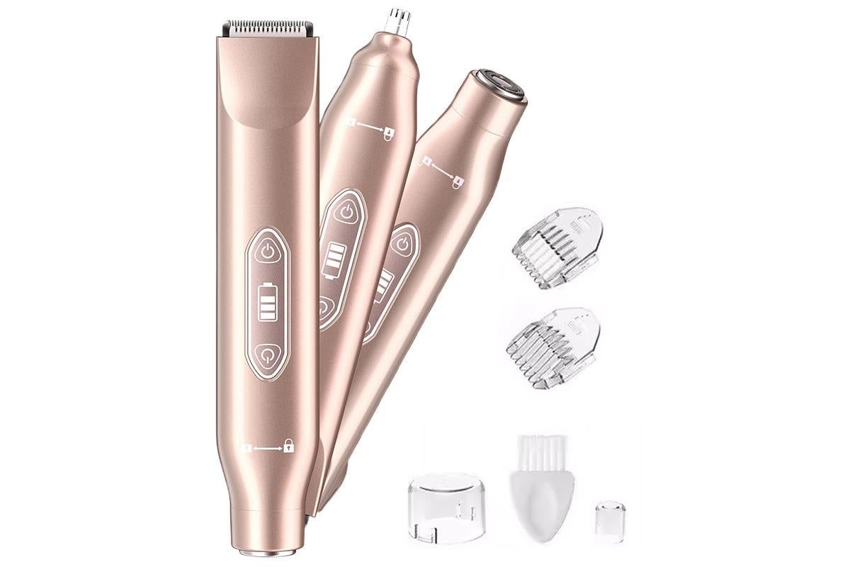 3-in-1 Electric Shaver Nose Hair Trimmer for Face Body Bikini Underarm and Legs - Gold