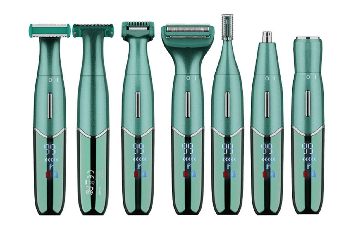 6-in-1 Women Electric Shaver Replaceable Heads for Whole Body Private Epilator Shaving Razor - Green