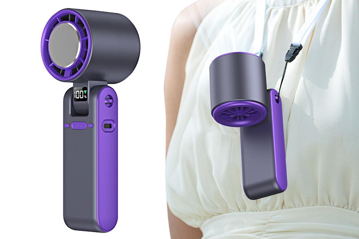 Handheld Portable Fan with Ice Cooler 100-Speed Rechargeable Handheld Fan - Purple