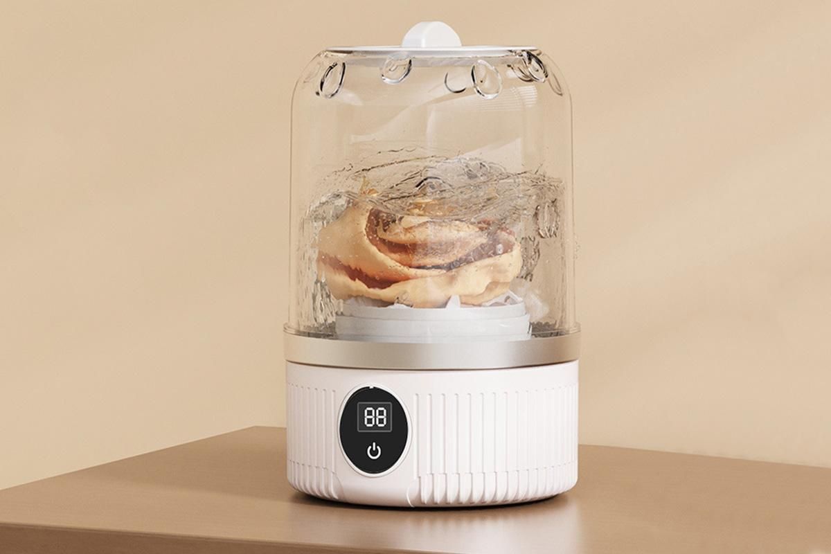 Portable Mini Washing Machine Rechargeable Small Clothes Washer for Travel Use - White
