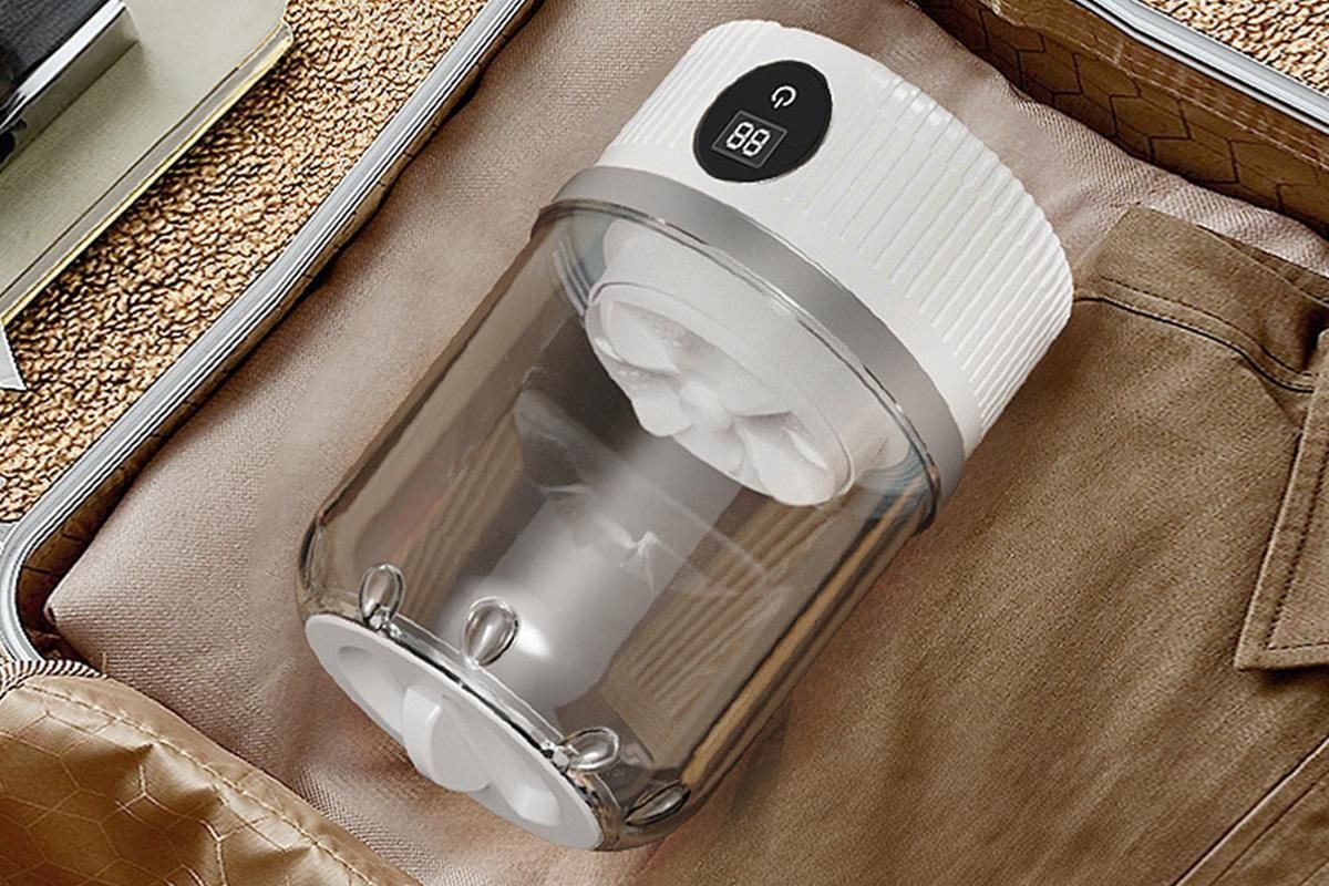 Portable Mini Washing Machine Rechargeable Small Clothes Washer for Travel Use - White
