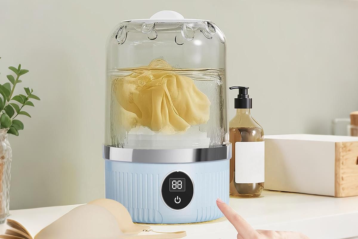 Portable Mini Washing Machine Rechargeable Small Clothes Washer for Travel Use - Blue
