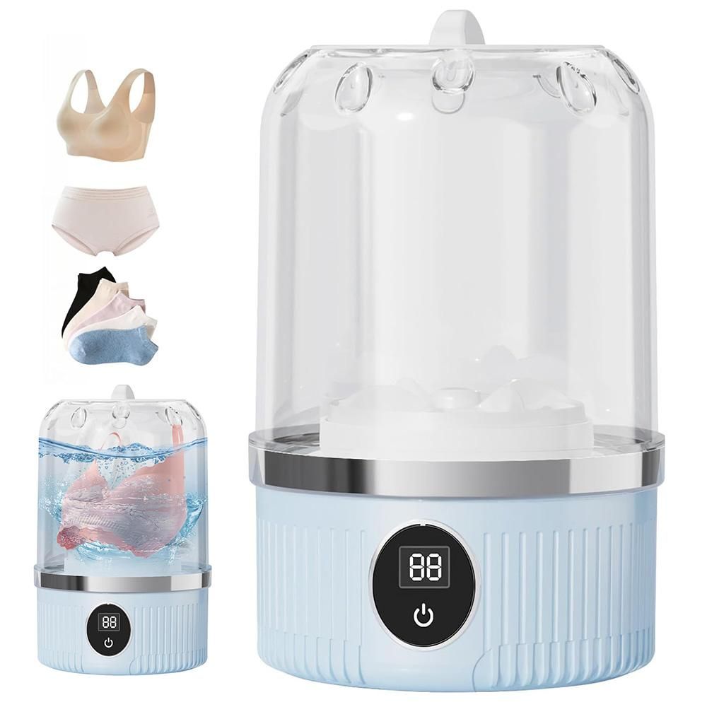 Portable Mini Washing Machine Rechargeable Small Clothes Washer for Travel Use - Blue