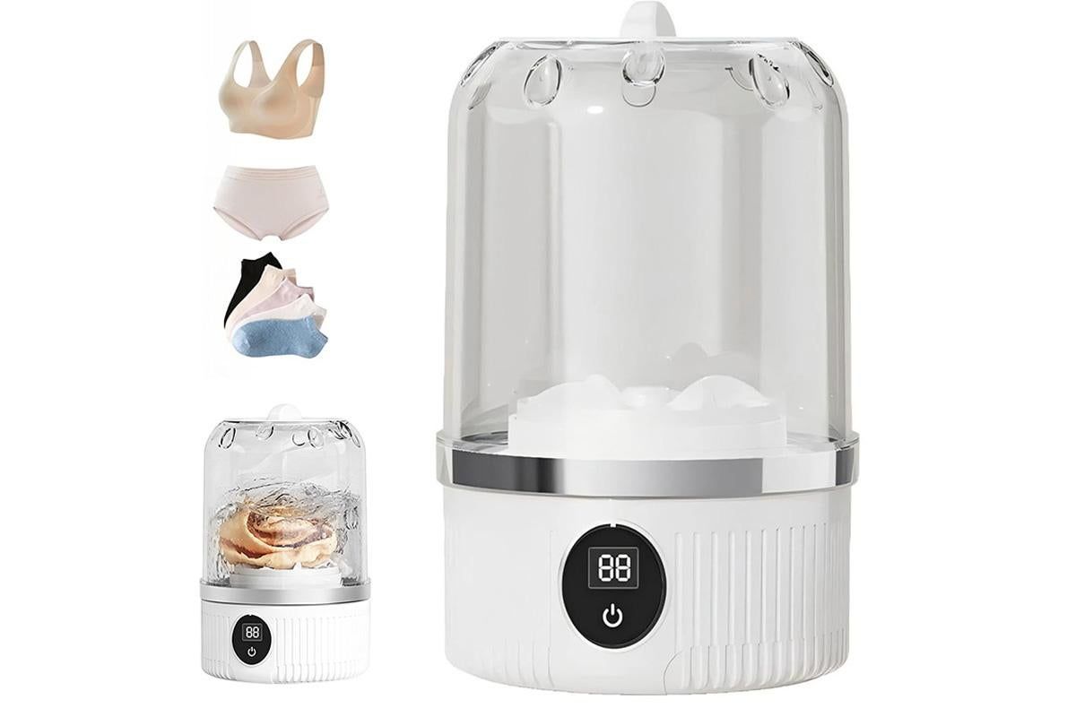 Portable Mini Washing Machine Rechargeable Small Clothes Washer for Travel Use - Blue