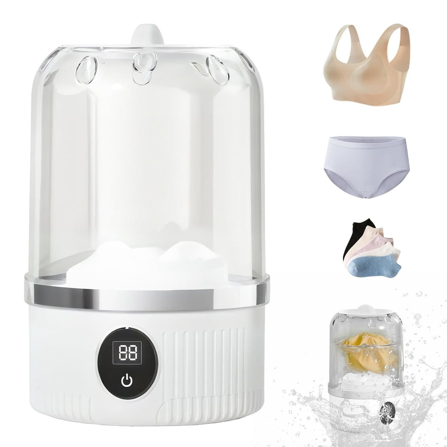 Portable Mini Washing Machine Rechargeable Small Clothes Washer for Travel Use - Blue