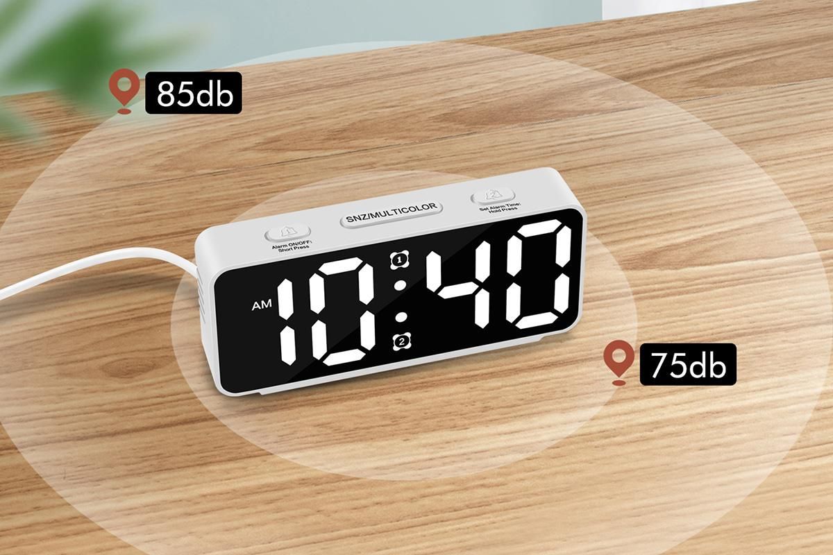 Small Digital Alarm Clock with 5 Dimmers and 5 Alarm Volumes for Bedrooms - White