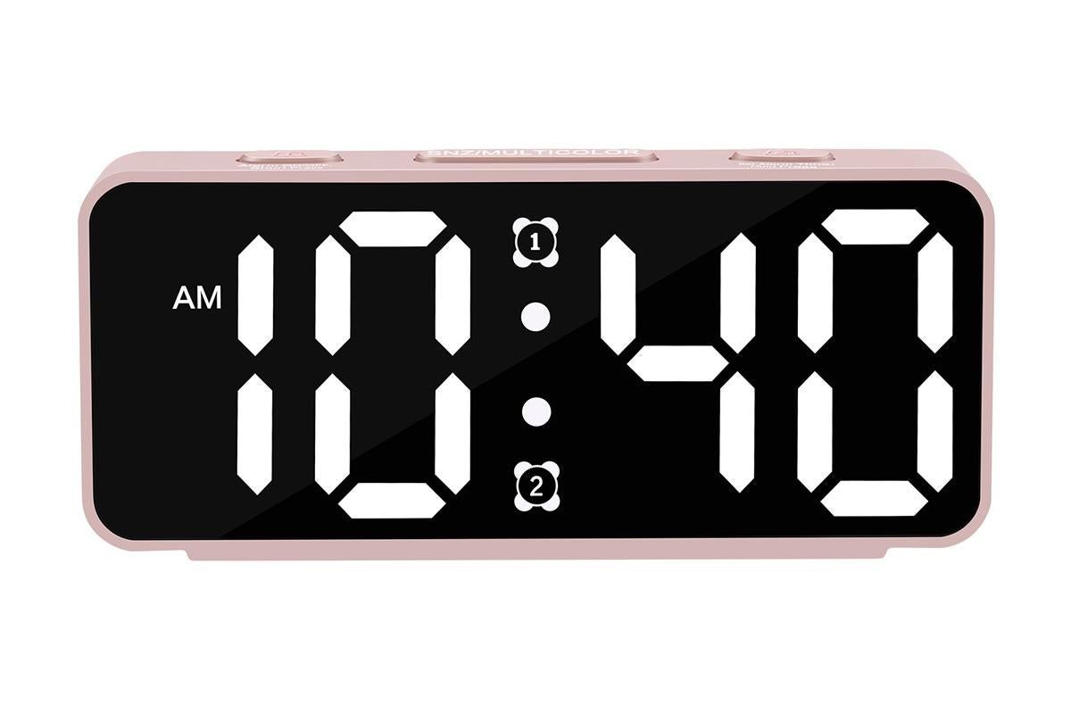 Small Digital Alarm Clock with 5 Dimmers and 5 Alarm Volumes for Bedrooms - Pink