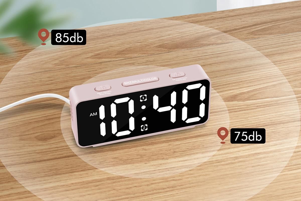 Small Digital Alarm Clock with 5 Dimmers and 5 Alarm Volumes for Bedrooms - Pink