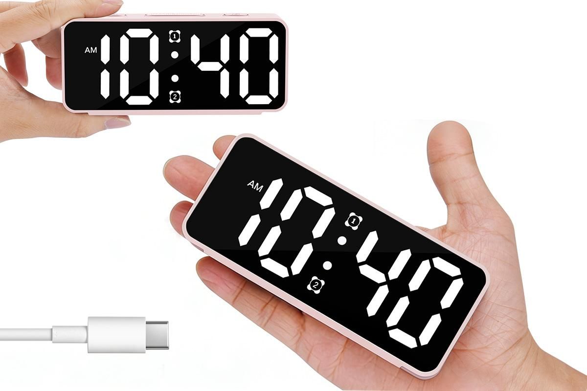 Small Digital Alarm Clock with 5 Dimmers and 5 Alarm Volumes for Bedrooms - Pink