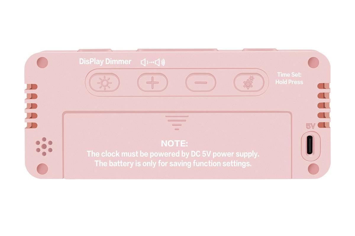 Small Digital Alarm Clock with 5 Dimmers and 5 Alarm Volumes for Bedrooms - Pink