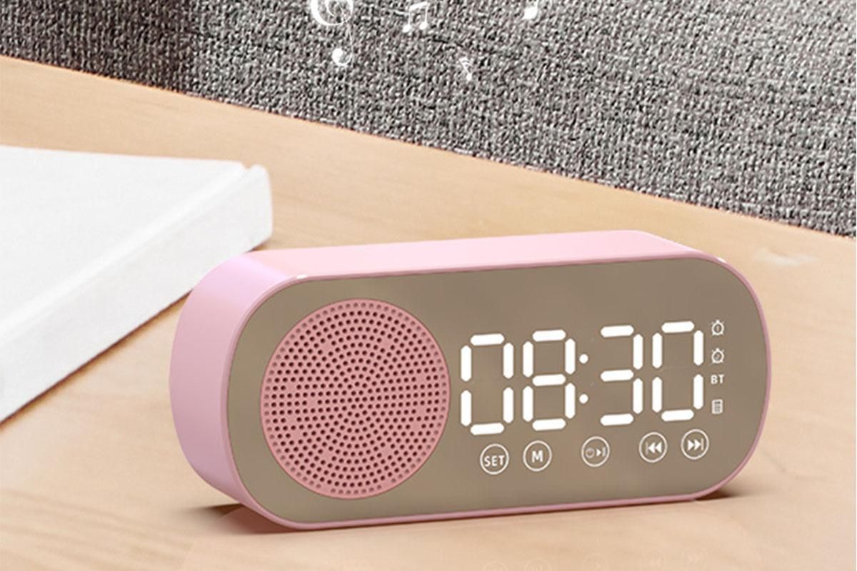 FM Speaker LED Display Portable Alarm Clock Home Decor Bluetooth Digital Radio - Pink