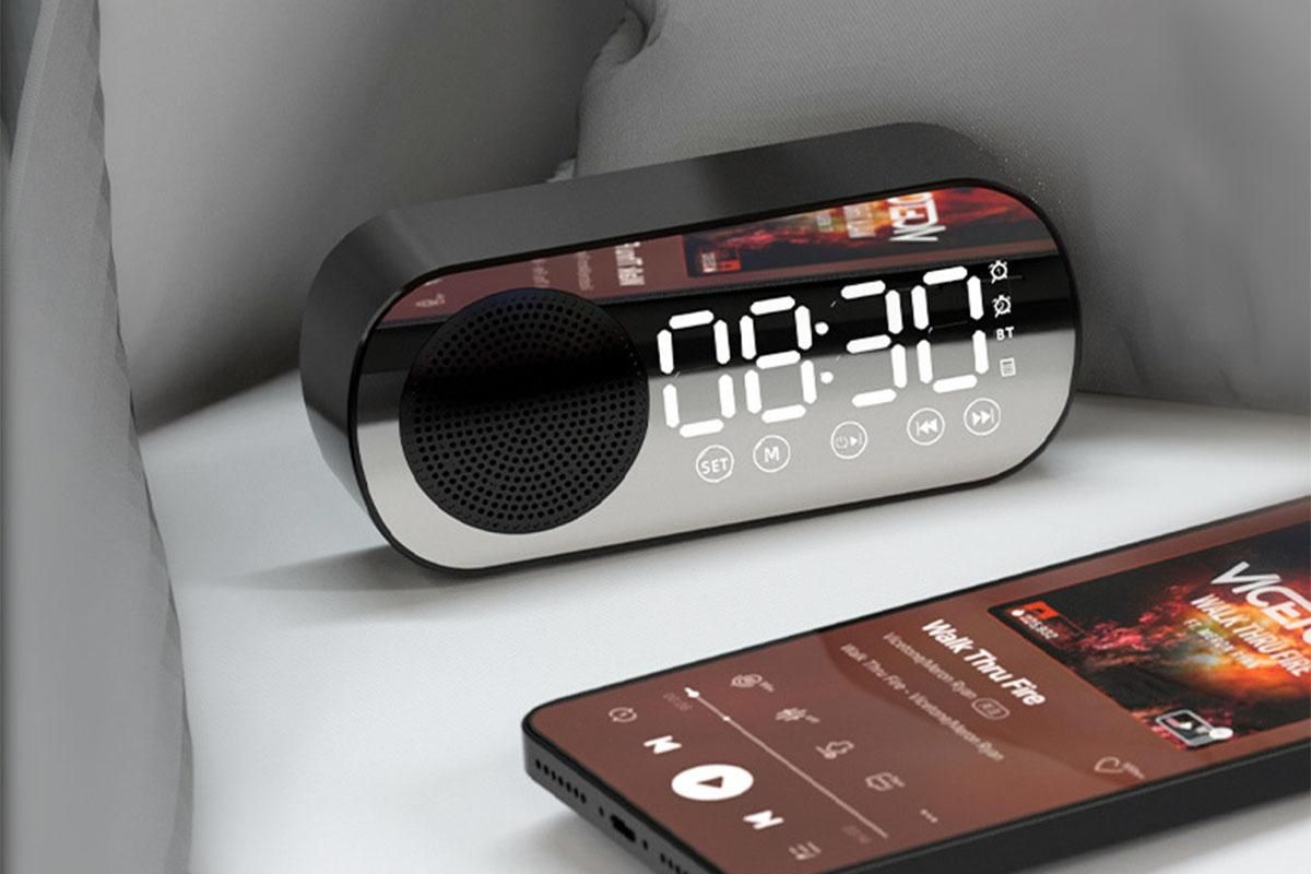 FM Speaker LED Display Portable Alarm Clock Home Decor Bluetooth Digital Radio - Black