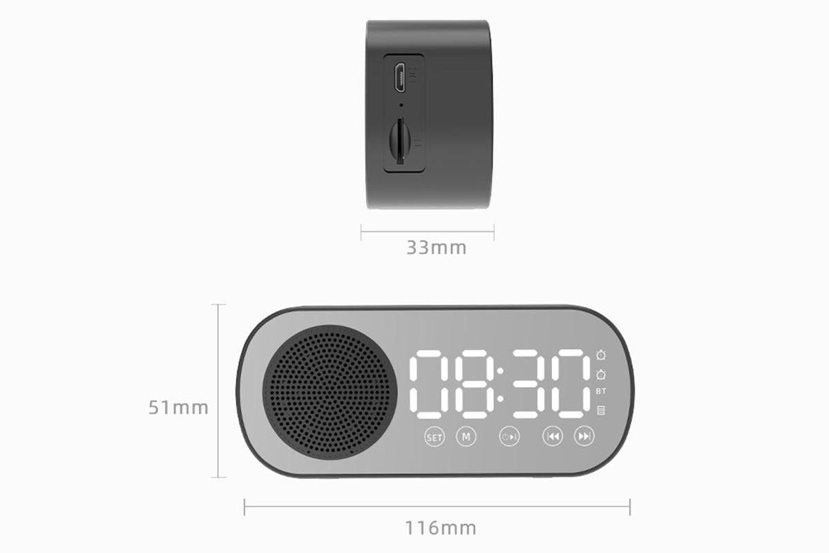 FM Speaker LED Display Portable Alarm Clock Home Decor Bluetooth Digital Radio - Black