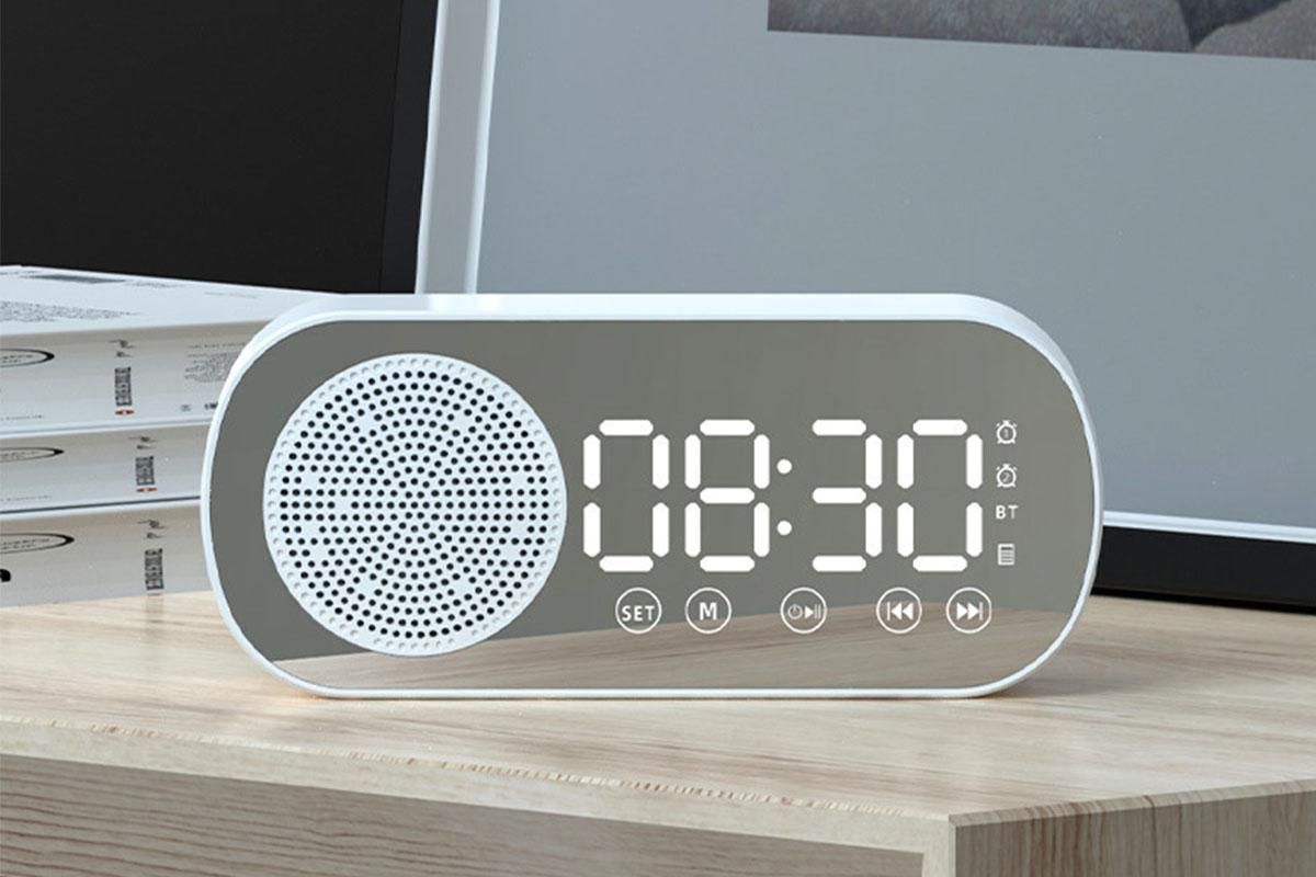 FM Speaker LED Display Portable Alarm Clock Home Decor Bluetooth Digital Radio - White