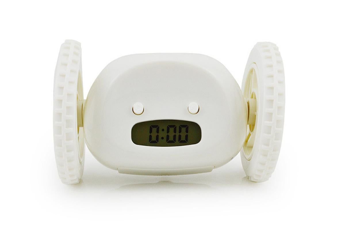 Rolling Loud Alarm Clock Runaway Bedside Mobile Clock for Deep Sleepers Home Decoration - White