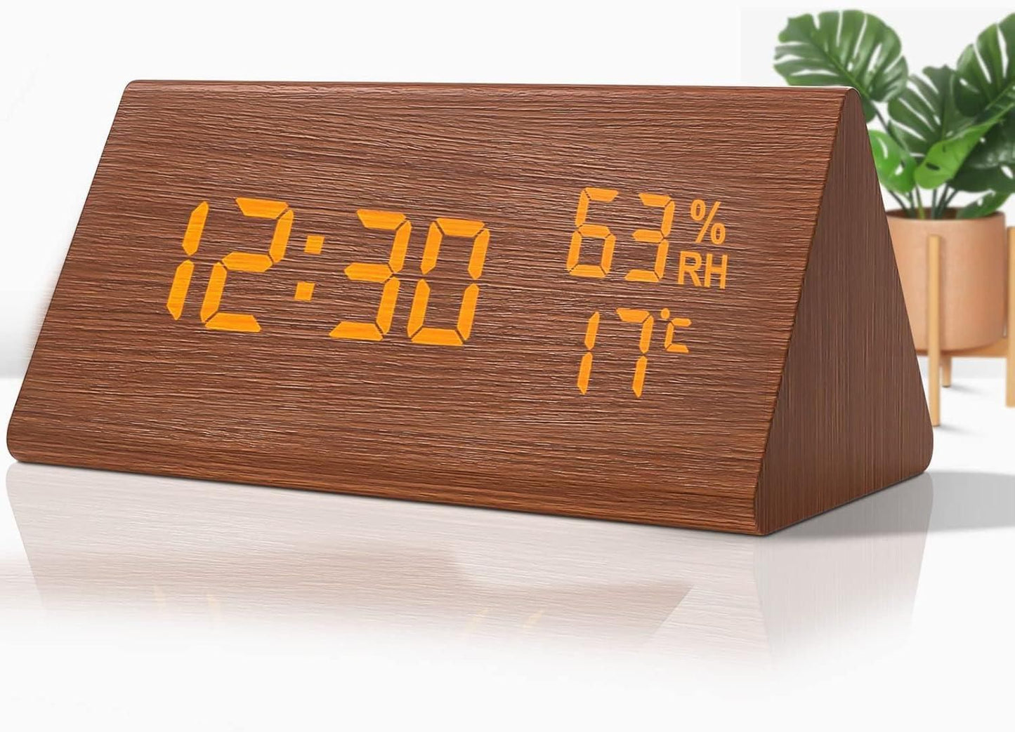 Wooden Digital Alarm Clocks for Bedrooms Electric Desk Clock with Large Numbers - Brown