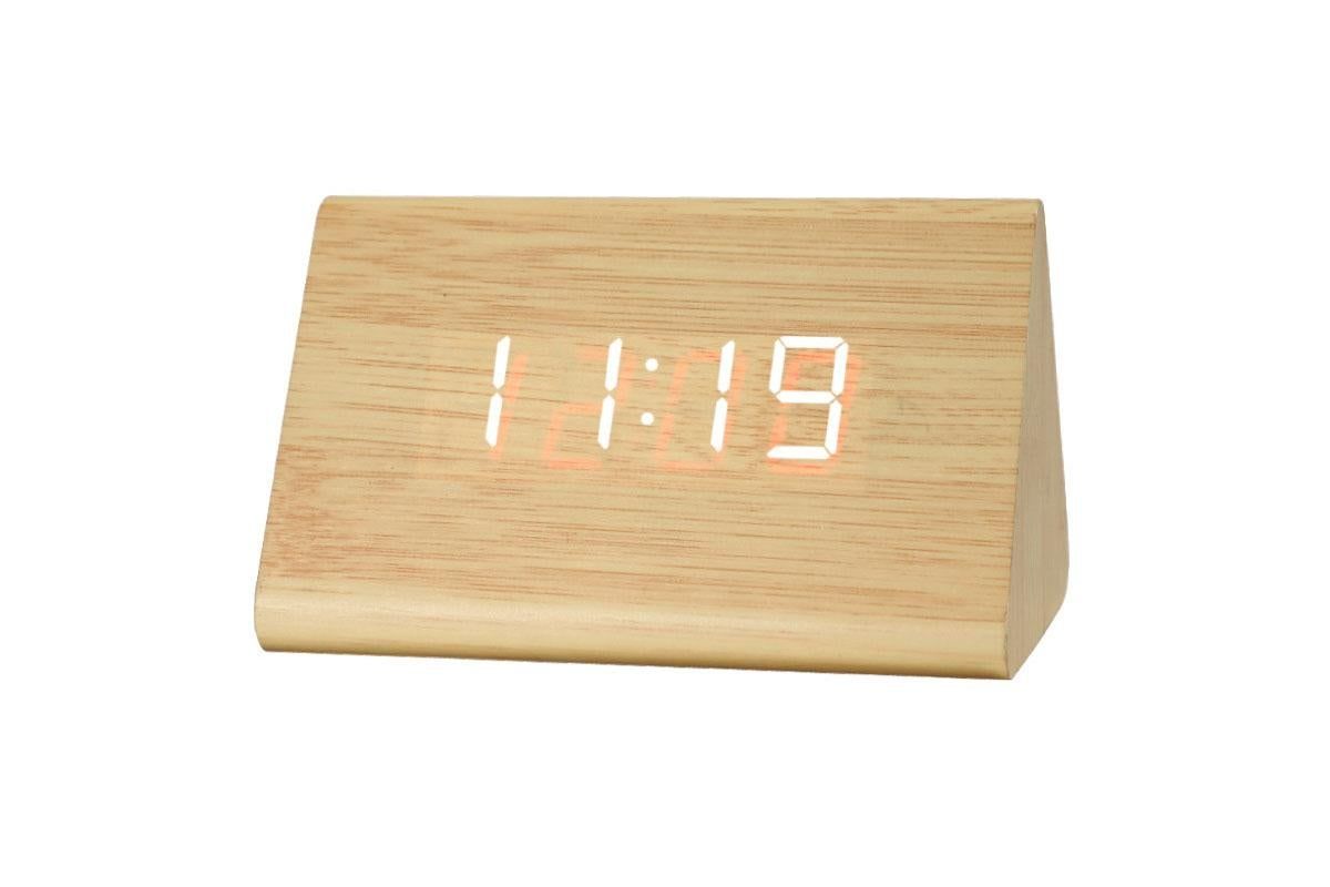 Wooden Digital Alarm Clocks for Bedrooms Electric Desk Clock with Large Numbers - Brown