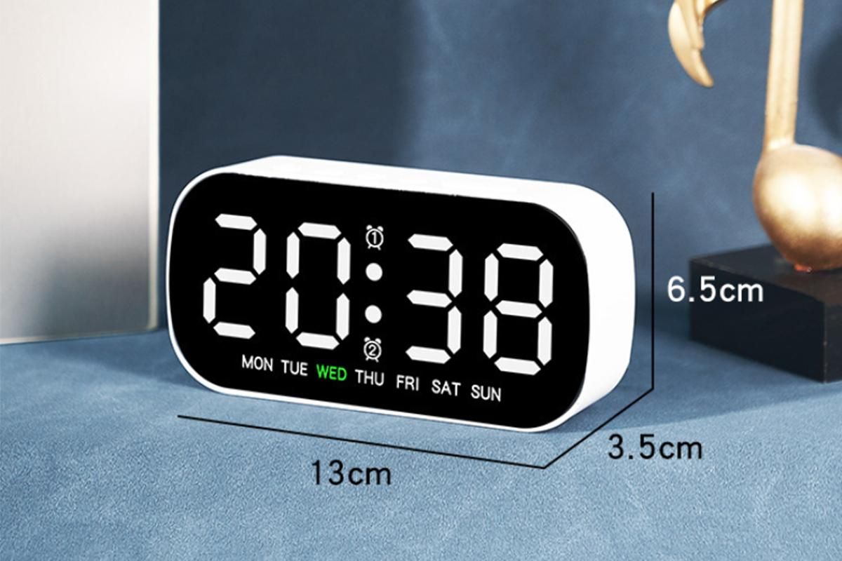 Electric Digital Alarm Clock LED Display Battery Backup Snooze Dual Alarm Clock - White