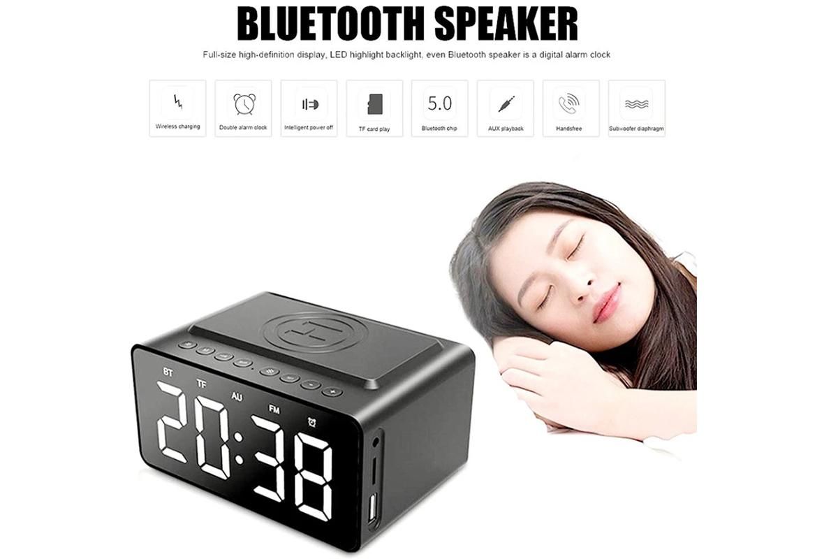Wireless Charging Bluetooth Speaker with LED Digital Alarm Clock and FM Radio