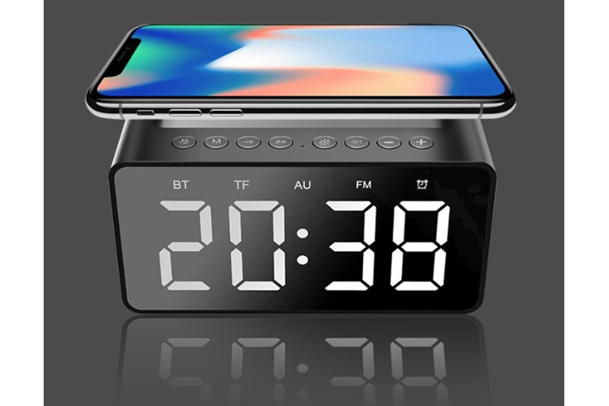 Wireless Charging Bluetooth Speaker with LED Digital Alarm Clock and FM Radio