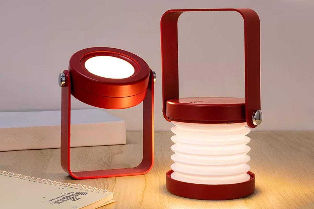 LED Desk Lamp for Office Home Wireless Reading Lamp Dimmable Foldable LED Night Light Portable Camping Flashlight Table Lamp -Red