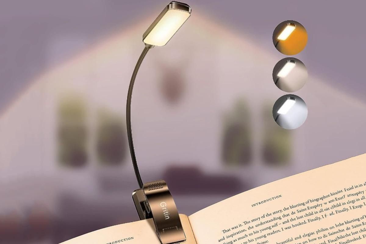 Rechargeable LED Book Light with 3 Adjustable Color Temperatures, 80H Reading Time - Black