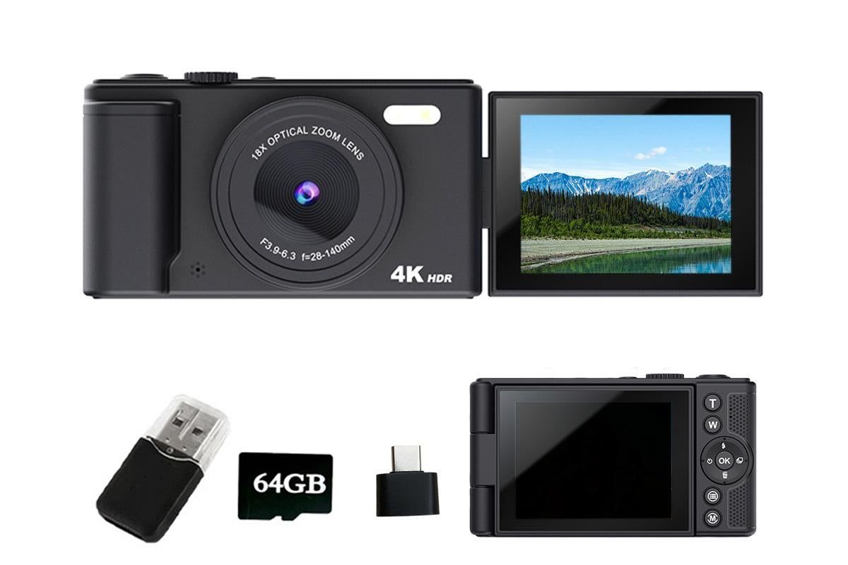 4K Digital Camera Flip Screen Autofocus for Vlogging and Photography Beginners - Black