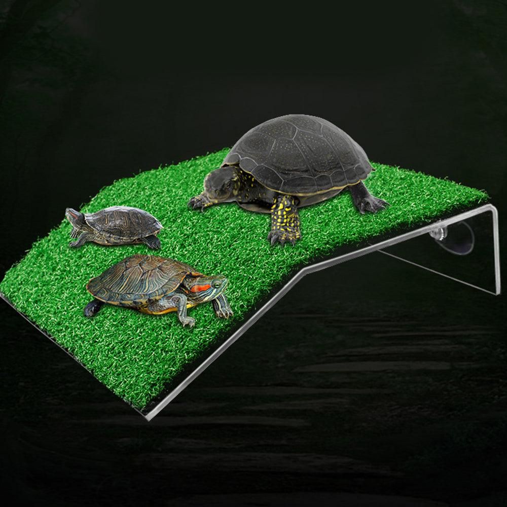 Turtle Basking Platform Simulation Grass Turtle Ramp for Fish Tank Aquarium - L