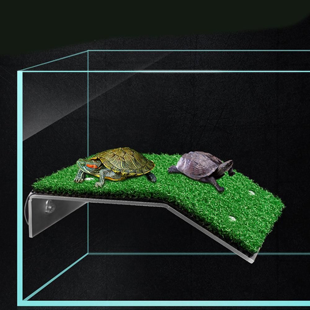 Turtle Basking Platform Simulation Grass Turtle Ramp for Fish Tank Aquarium - L