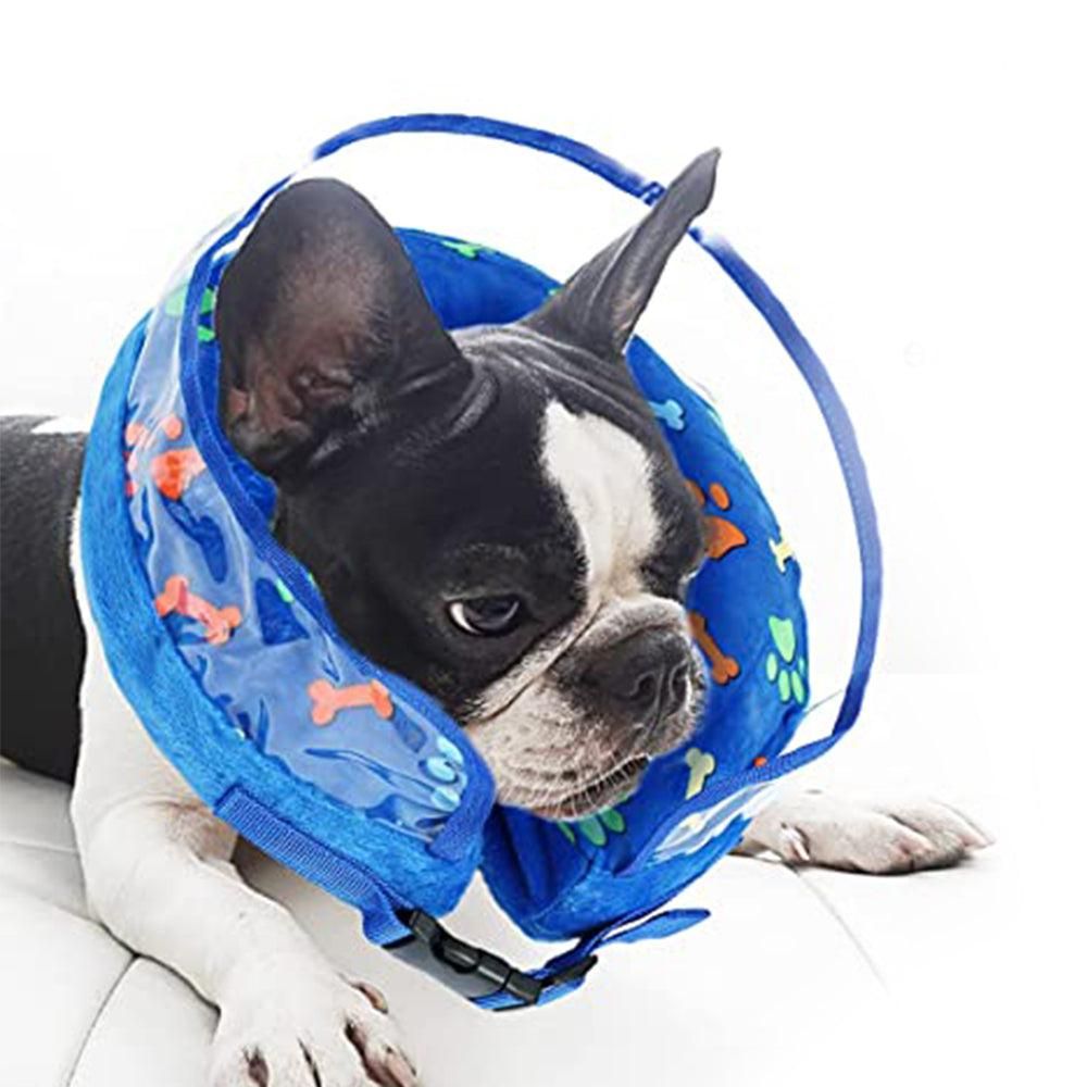 Soft Inflatable Pet Dog Cone Collar Anti Licking Scratching Blue - M