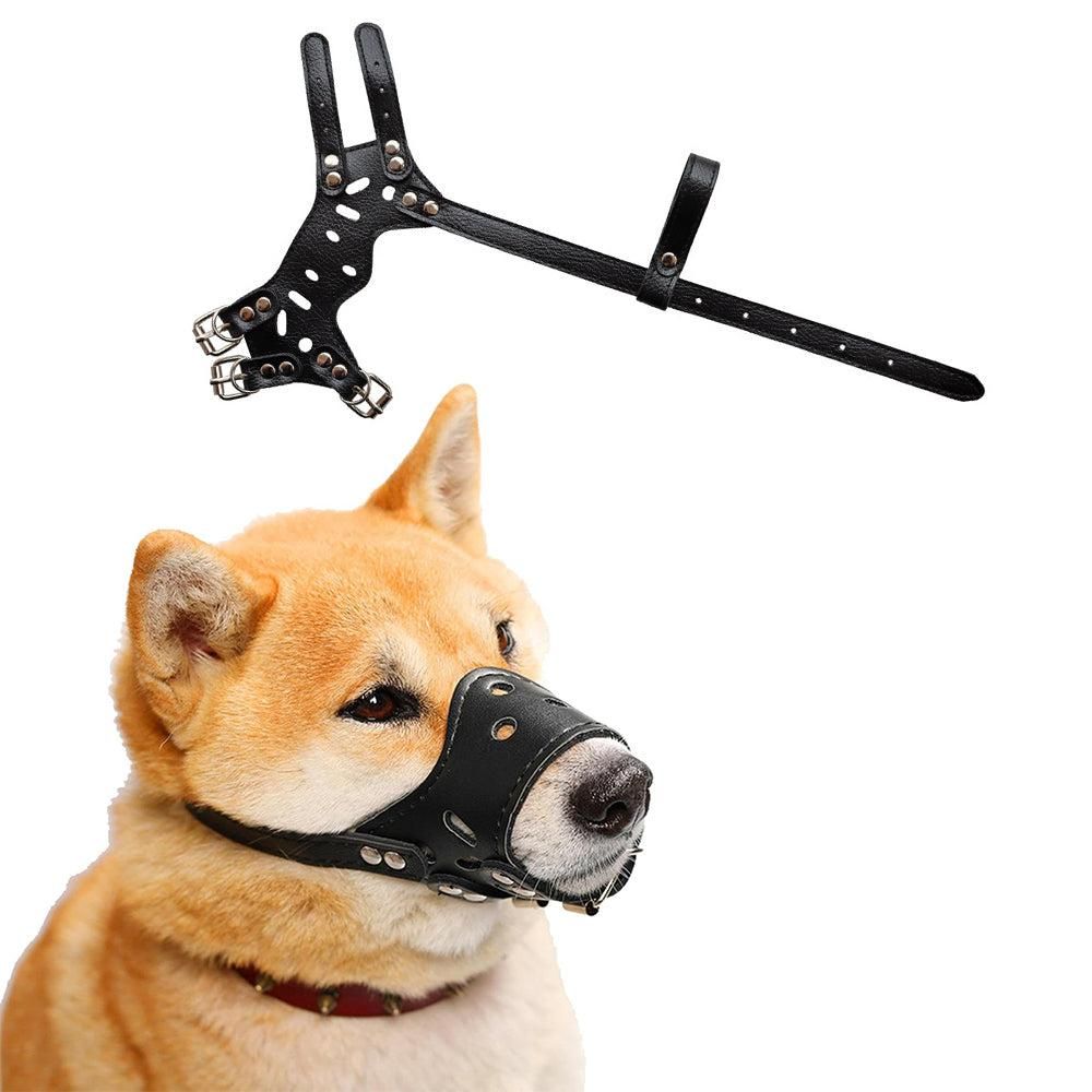 Adjustable PU Leather Dog Muzzle Pet Breathable Anti Bite Bark Chew Muzzles Brown - XL