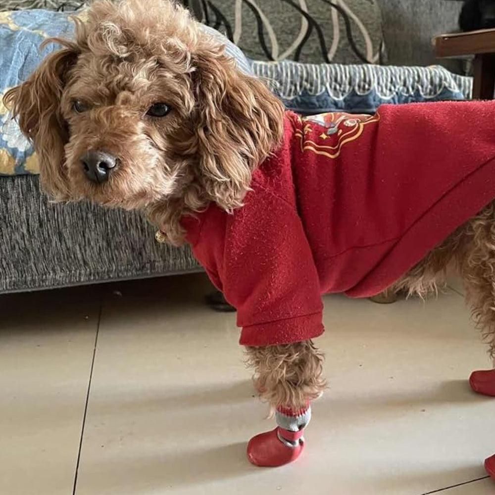 Waterproof Anti Slip Pet Shoes with Rubber Sole for Indoor and Outdoor Use Red - M